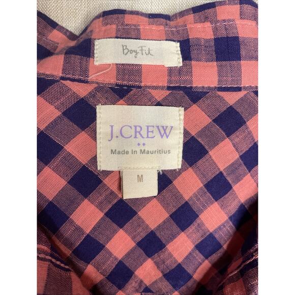 J. Crew Women’s Sz Medium Boyfriend Fit 1/2 Button-up Top - Pink Plaid/Long SLV - Picture 2 of 5